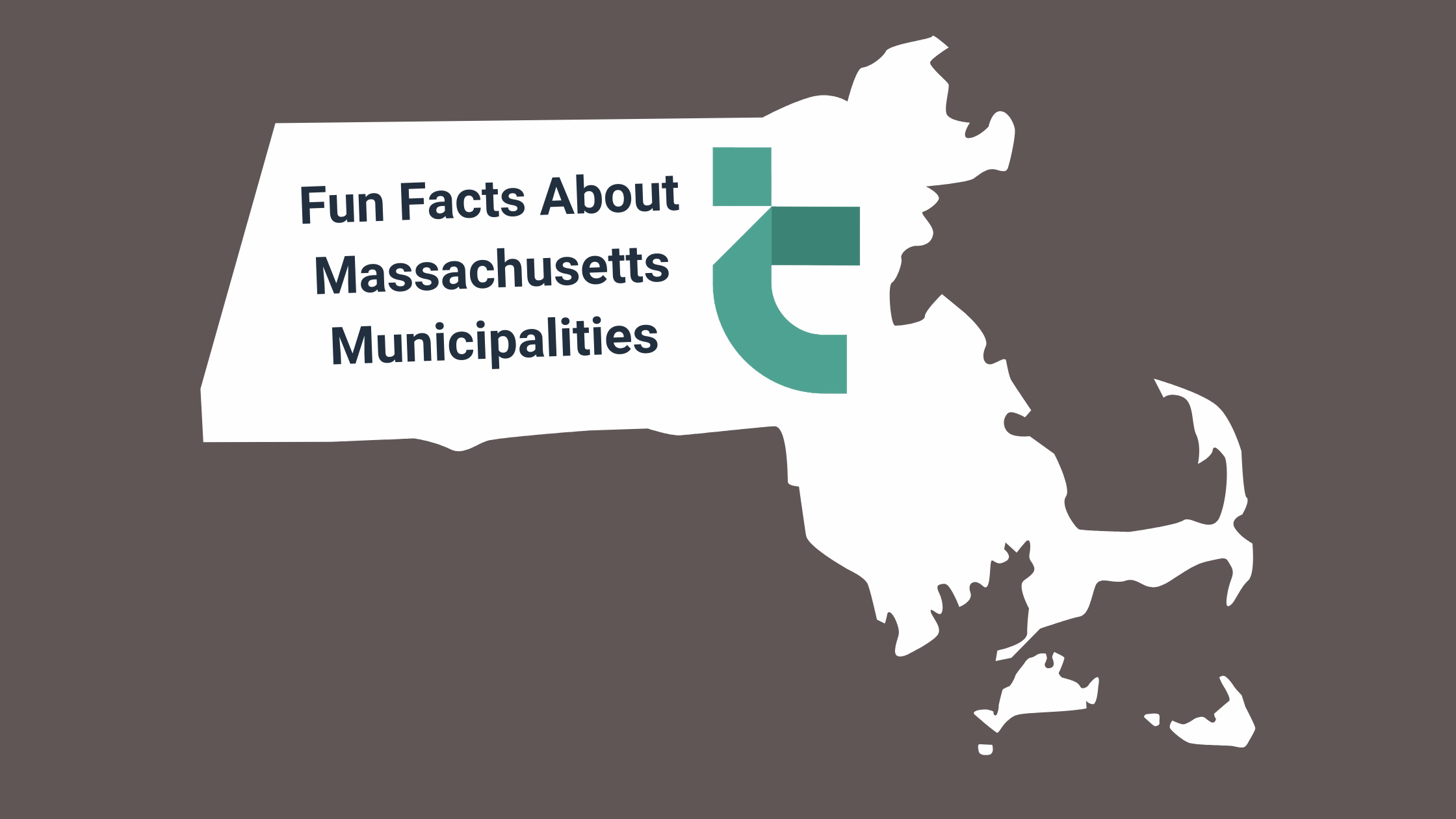 Map outline of Massachusetts containing the text "Fun Facts About Massachusetts Municipalities" and the InstaTrac icon on a dark grey background.