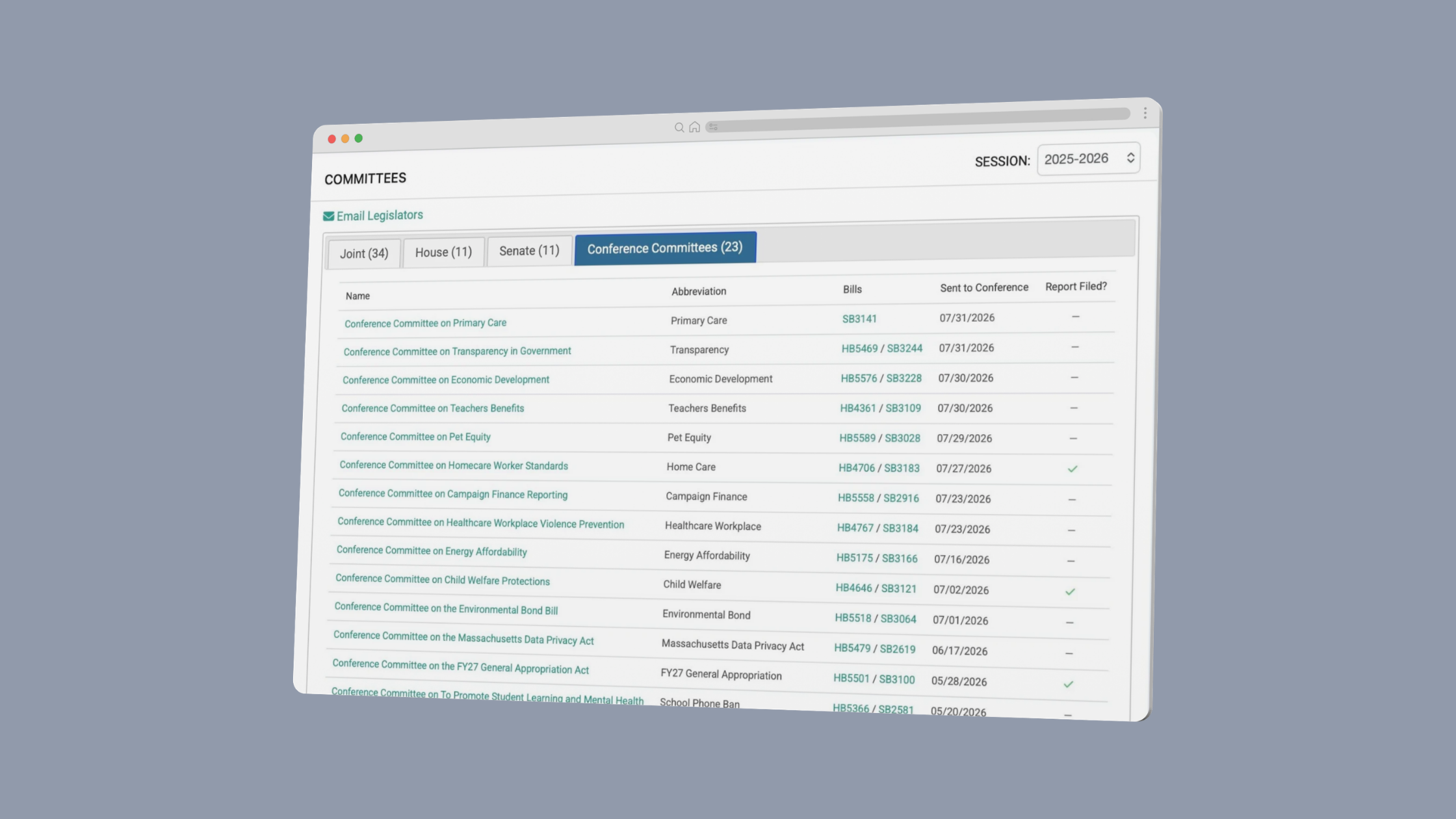 A web display of InstaTrac's conference committee pages. 