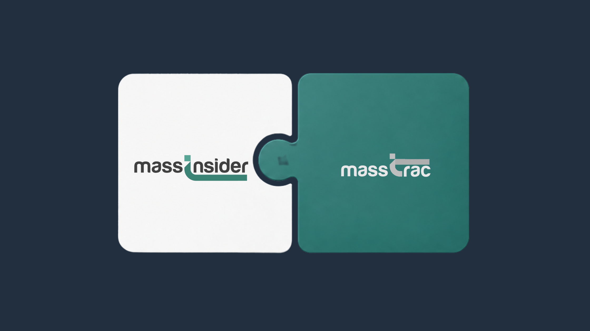 Interlocking puzzle pieces featuring the MassInsider and MassTrac logos, representing integrated legislative tracking and news monitoring.