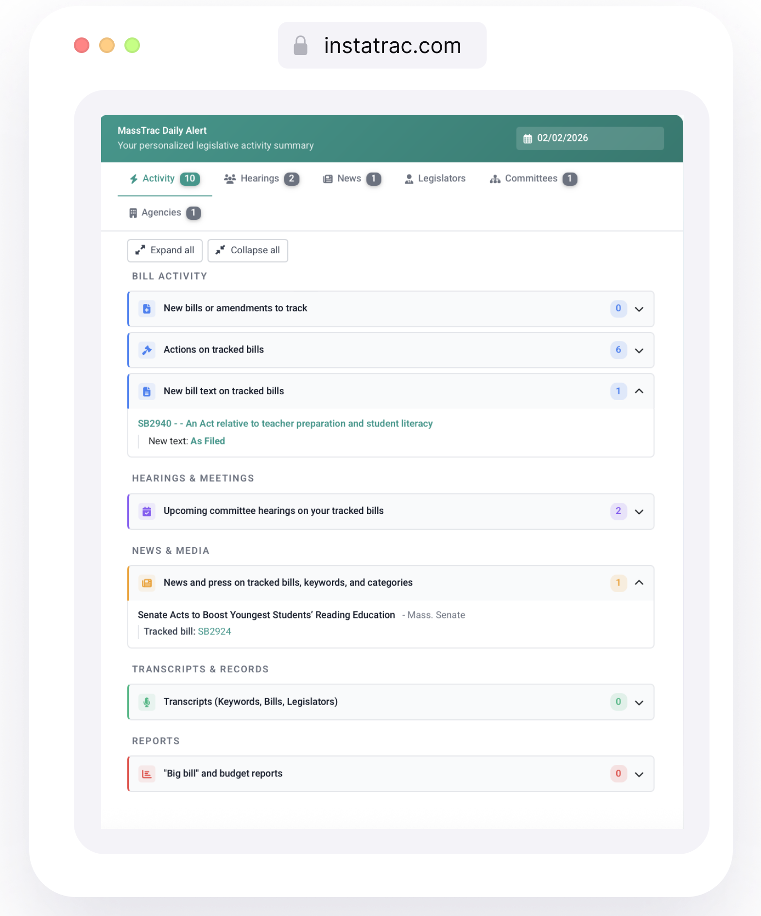 Proactive legislative notifications
