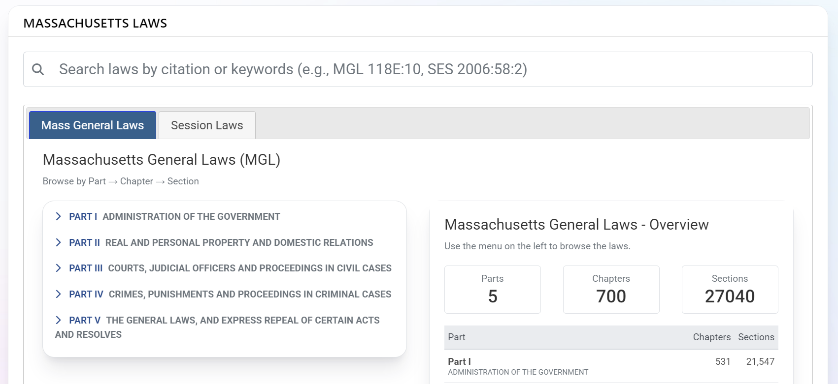 MGL & Session Law Search