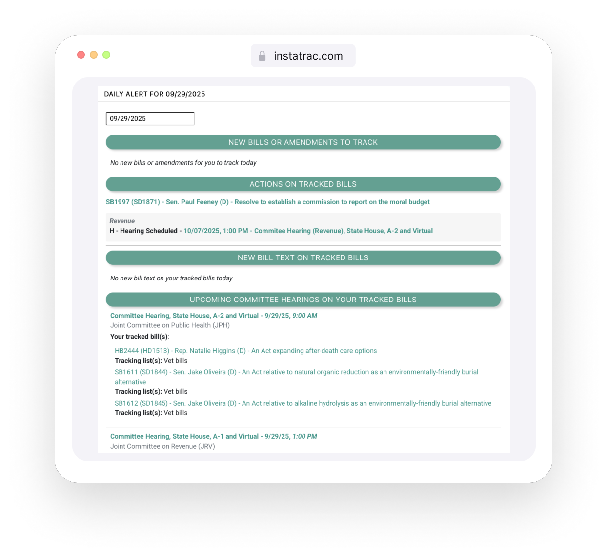 Proactive legislative notifications