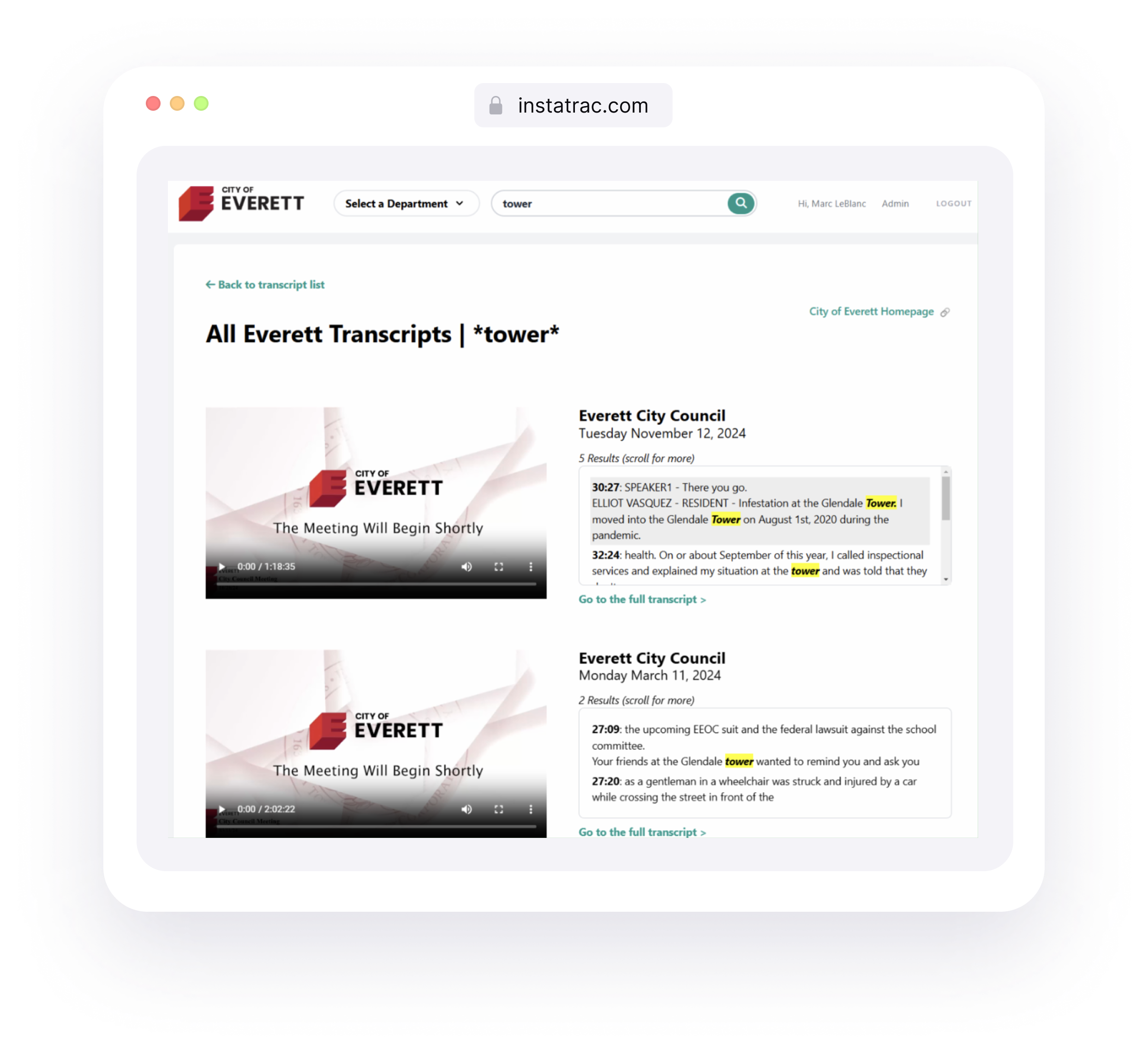 Search any or all board meeting transcripts for your keywords
