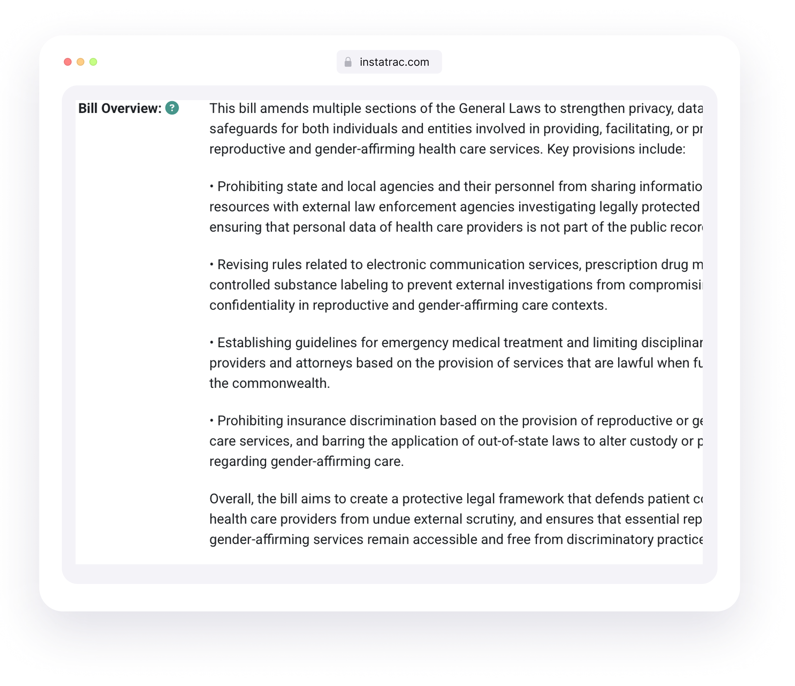 Read, and now listen, to Bill Overviews