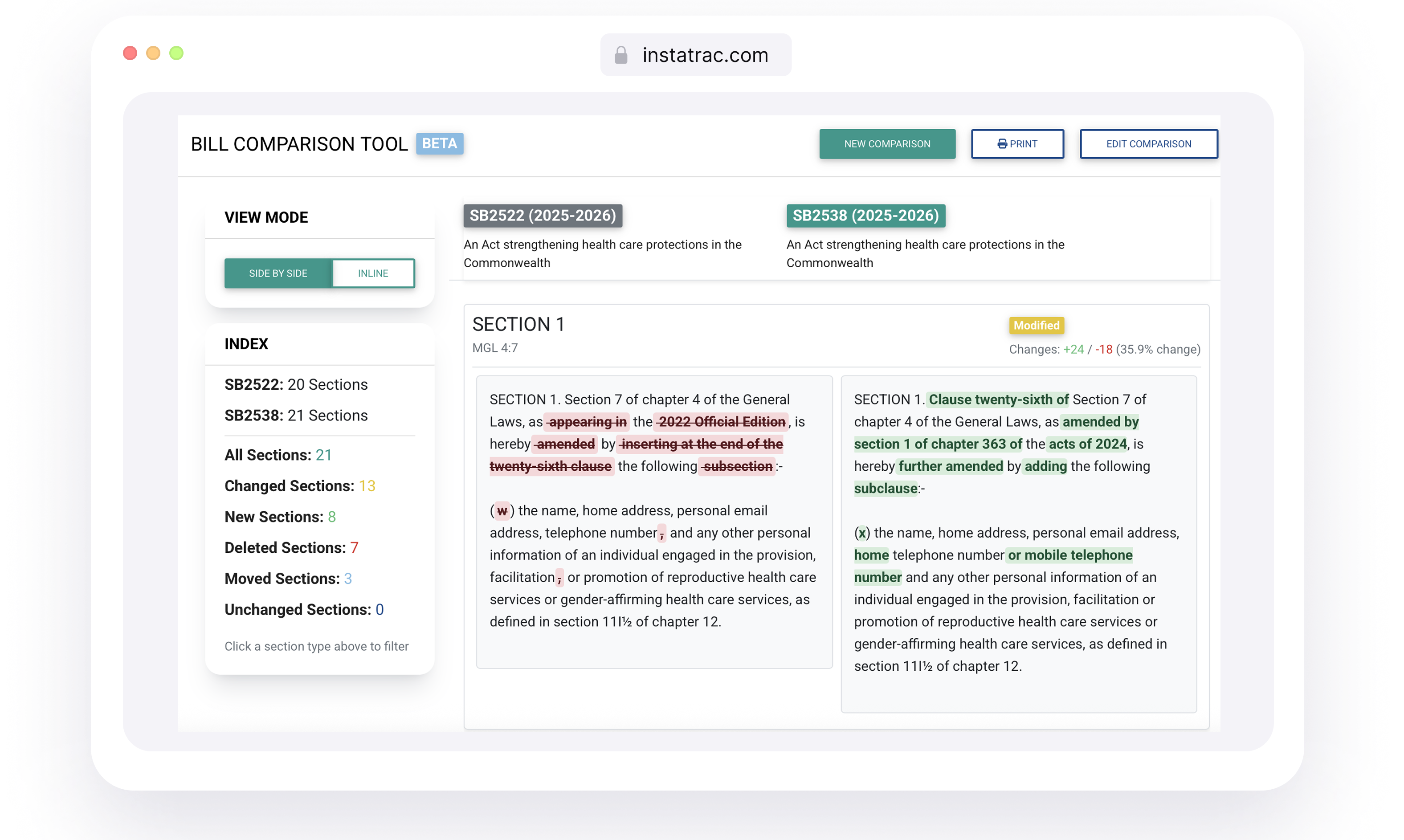 Compare bill versions with AI